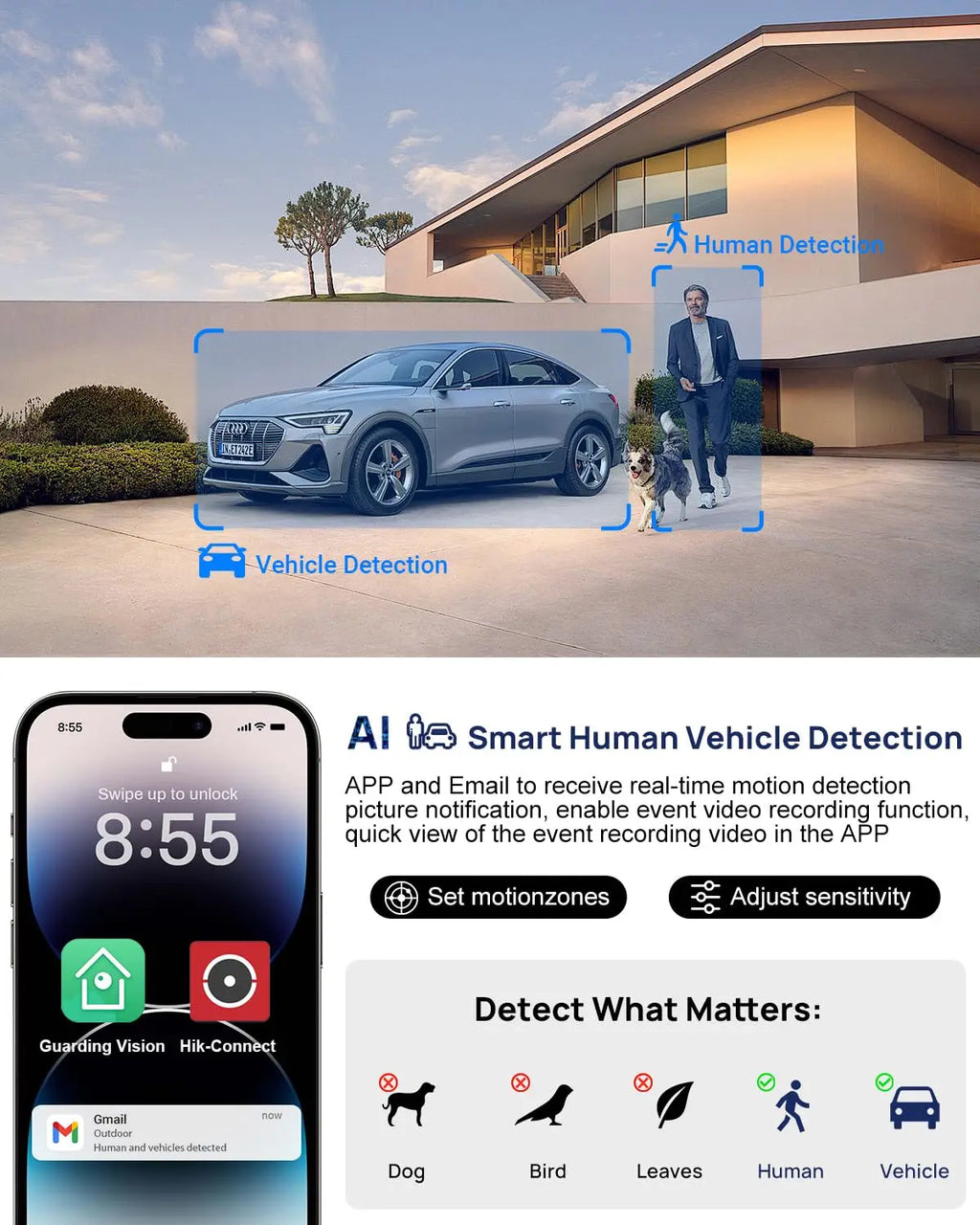 Hikvision Compatible 8MP IP Camera, Home Outdoor Security Video