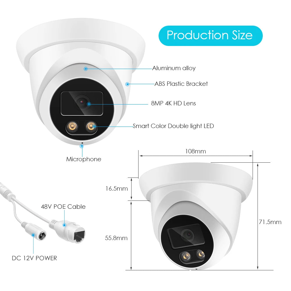4K 8MP IP Camera Outdoor Audio 
Wide Angle 2.8mm AI powered CCTV