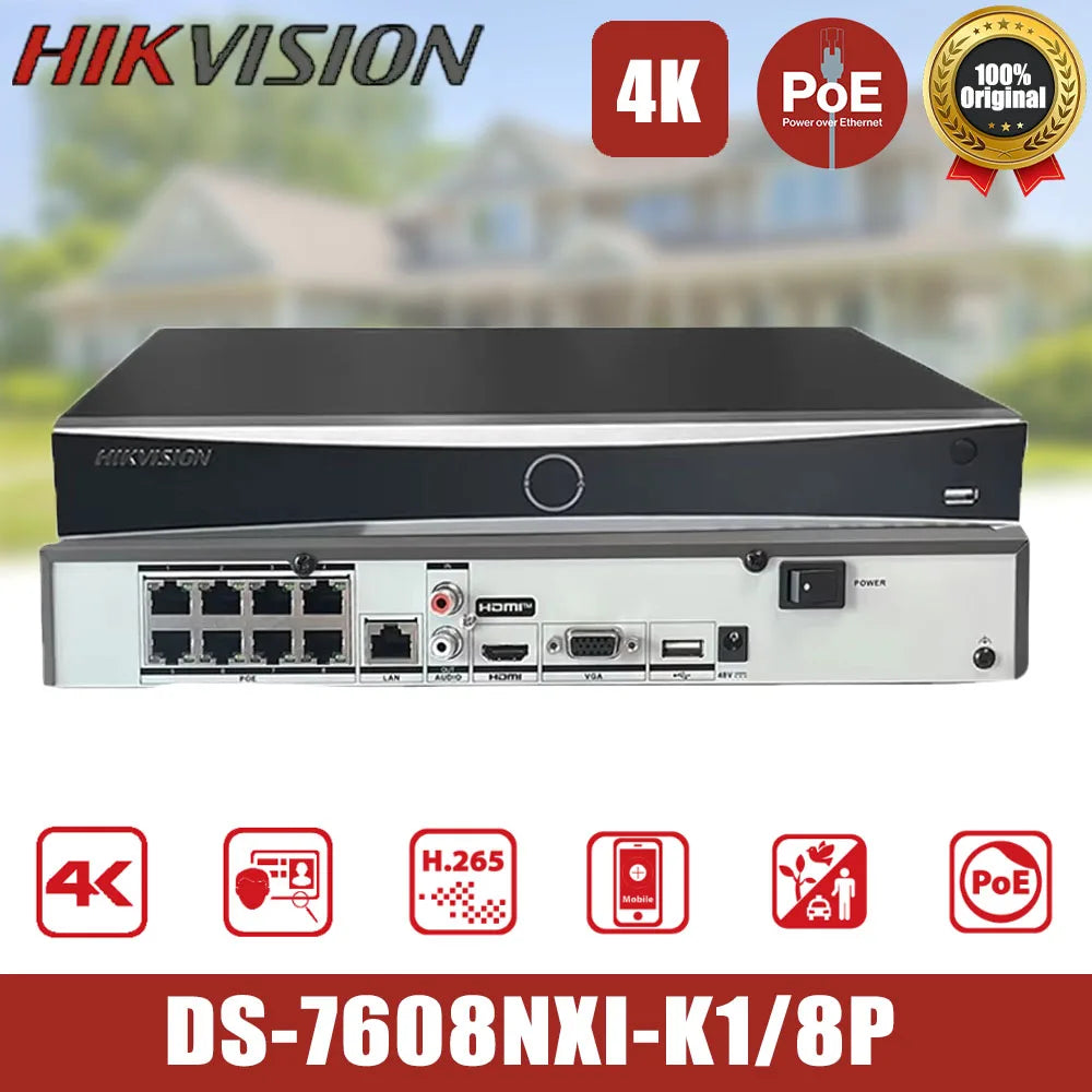 Hikvision DS-7608 8-ch K Series AcuSense 4K NVR Support Third-party Camera
