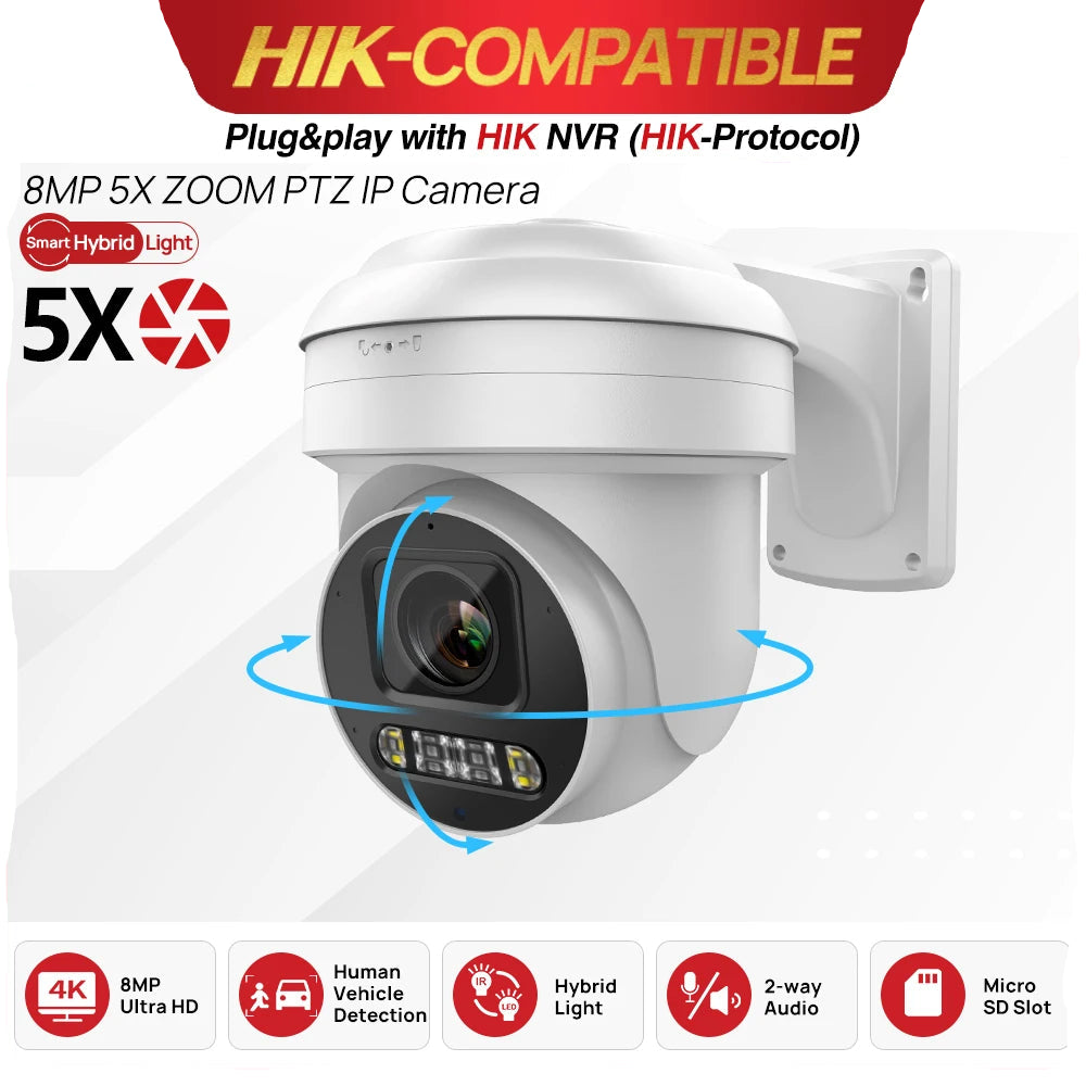 Hikvision Compatible 4K 8MP ColorVu IP Camera 2.7-13.5MM 5X Zoom camera